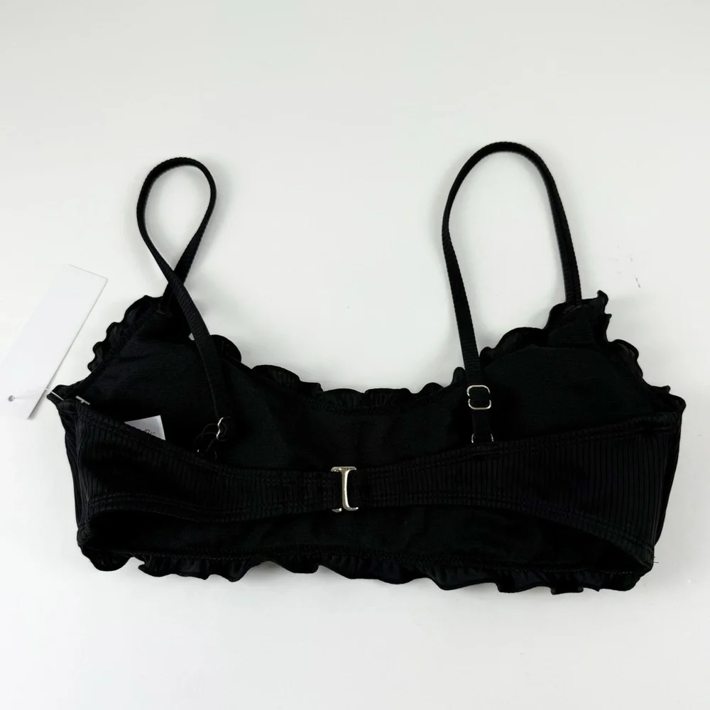 Salt + Cove Bikini Top Juniors Size Medium Black Ruffle Ribbed Swim NWT
